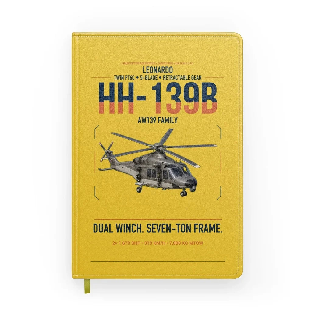 Leonardo HH-139B design on yellow notebook