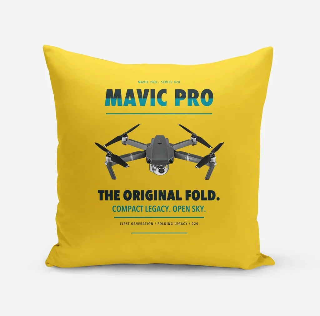 DJI Mavic Pro design on yellow pillow