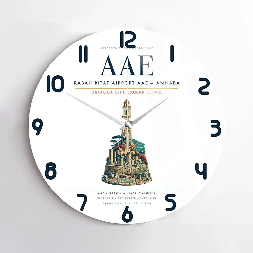 Rabah Bitat Airport (AAE) design on white no frame wall clock