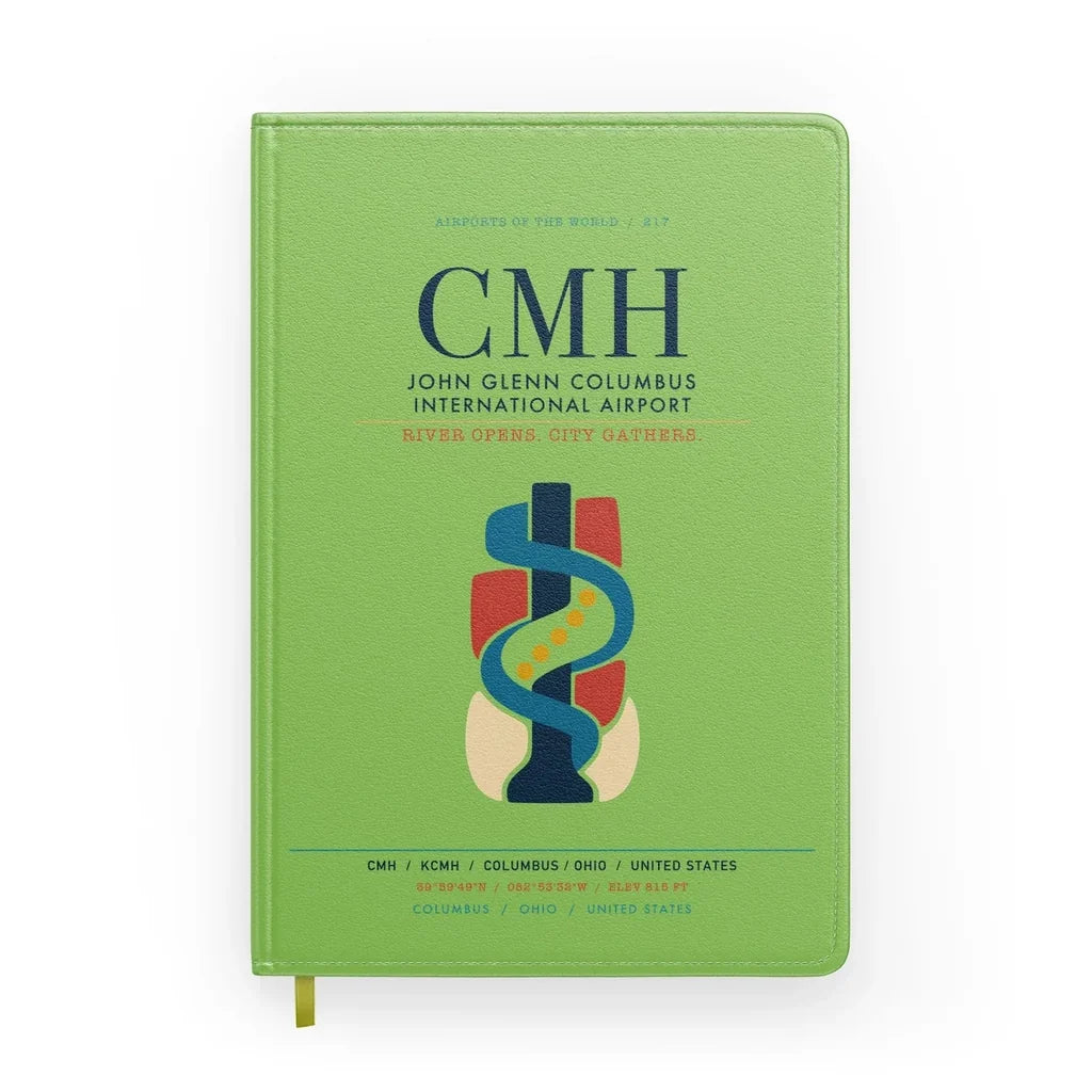 John Glenn Columbus International Airport (CMH) design on light green notebook