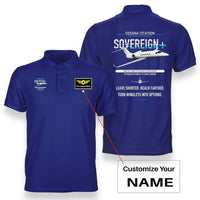 Thumbnail for Cessna Citation Sovereign+ design on blue+name double-side polo t-shirt, double-side print