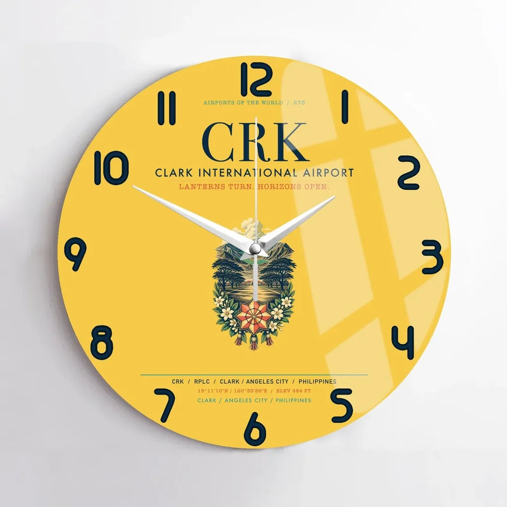 Clark International Airport (CRK) design on yellow no frame wall clock