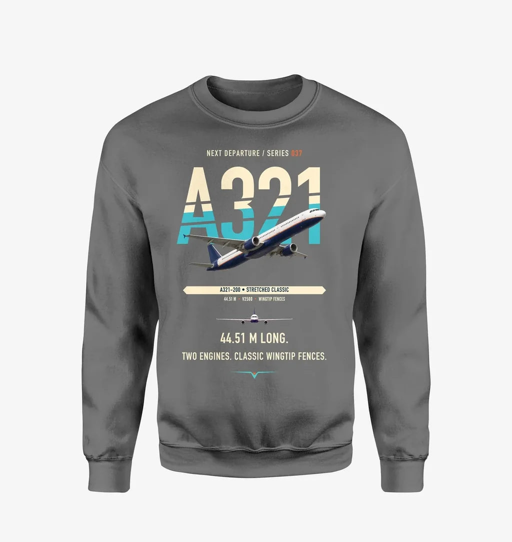 Airbus A321 design on gray sweatshirt