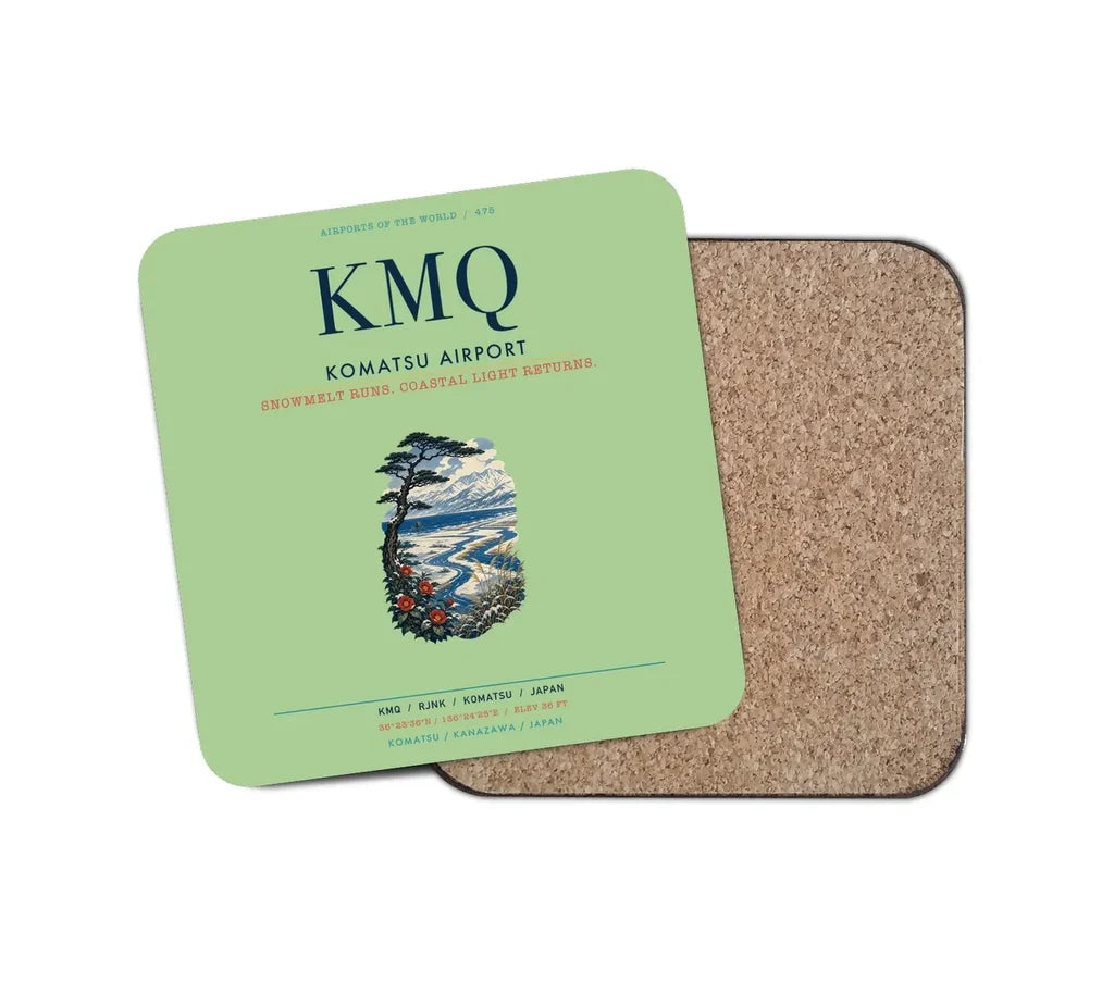 Komatsu Airport (KMQ) design on light green 1 piece coaster