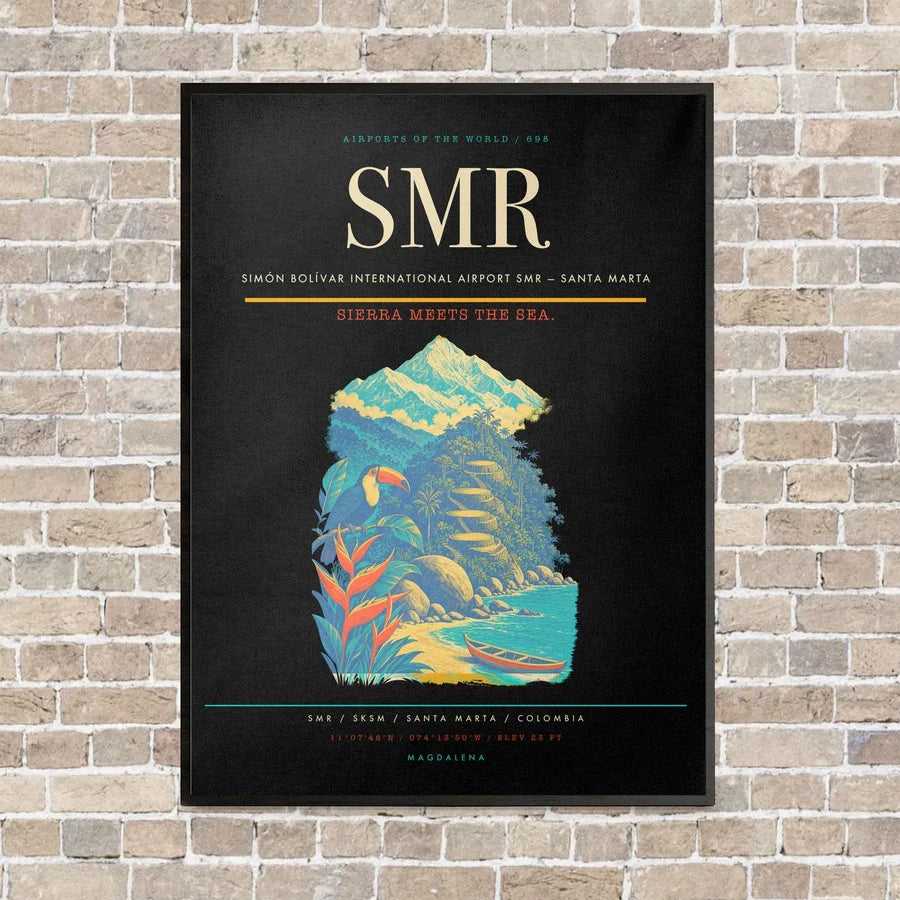 Simón Bolívar International Airport SMR — Santa Marta vertical canvas print - framed - black background