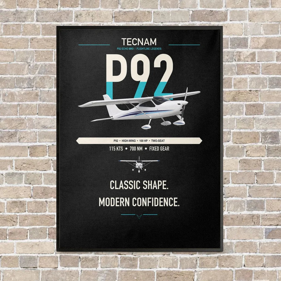 Tecnam P92 Echo MkII vertical canvas print - framed - black background