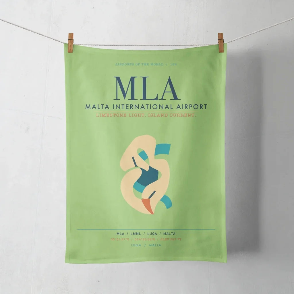 Malta International Airport (MLA) design on light green towel