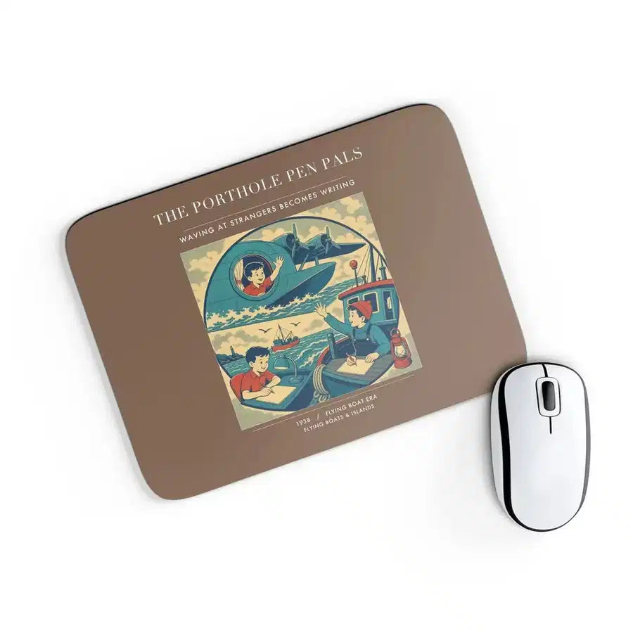 VINTAGE G4439 - The Porthole Pen Pals - Designed Mouse Pads design on brown rectangle