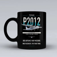 Thumbnail for Tecnam P2012 Traveller design on black ceramic mug, double-side print