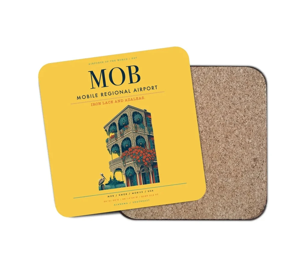 Mobile Regional Airport (MOB) design on yellow 1 piece coaster