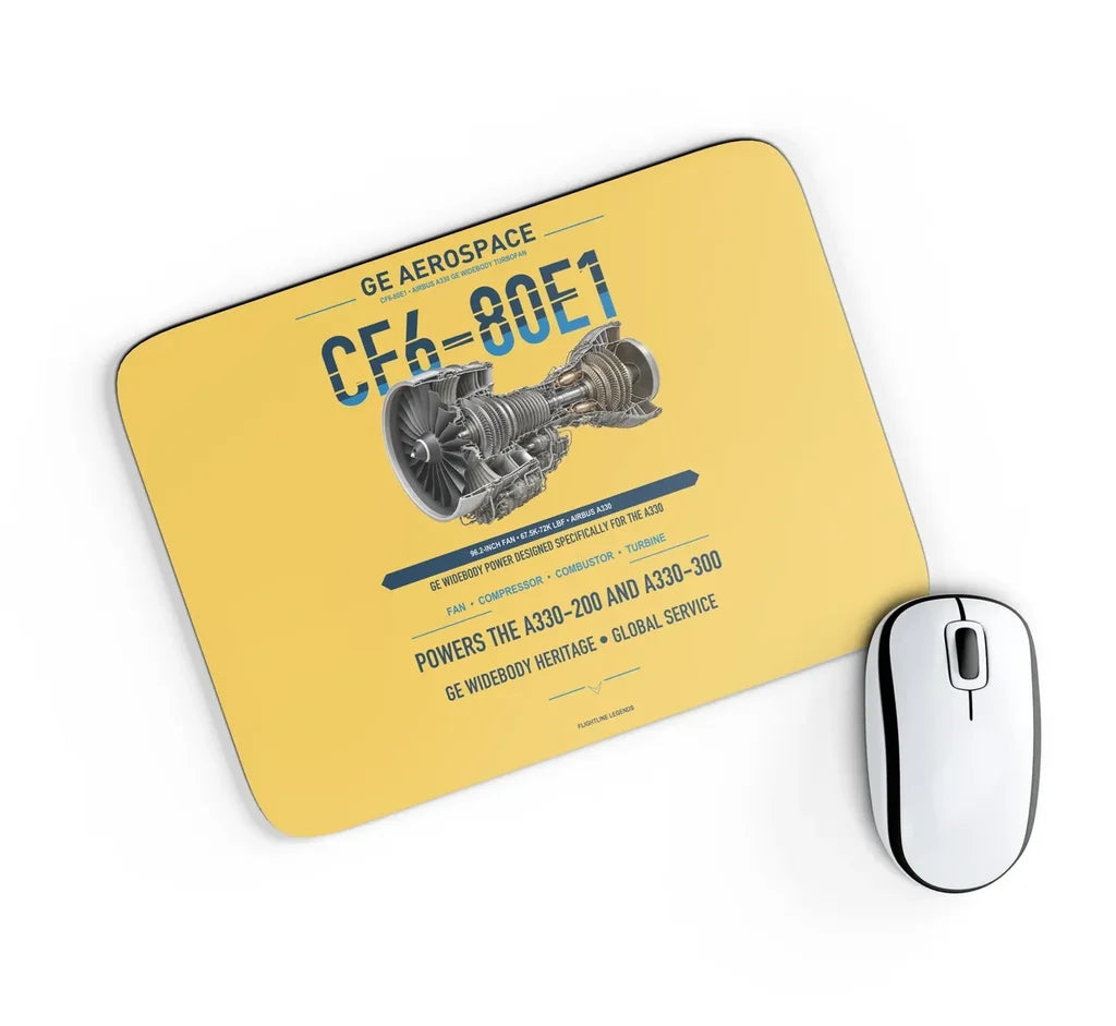 CF6-80E1 design on yellow rectangle mouse pad
