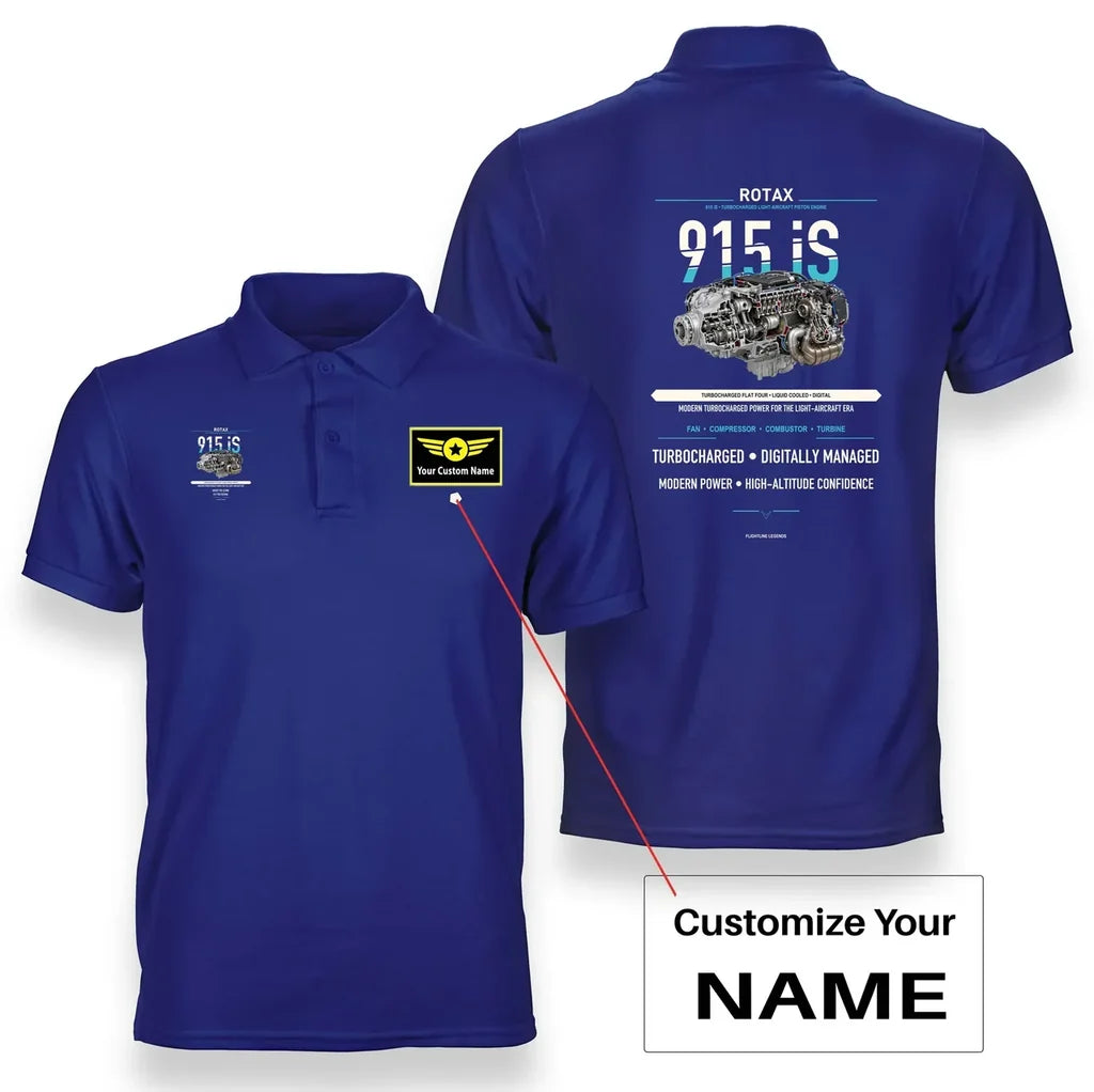 915 iS design on blue polo with custom name badge