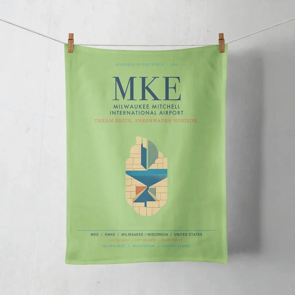 Milwaukee Mitchell International Airport (MKE) design on light green towel
