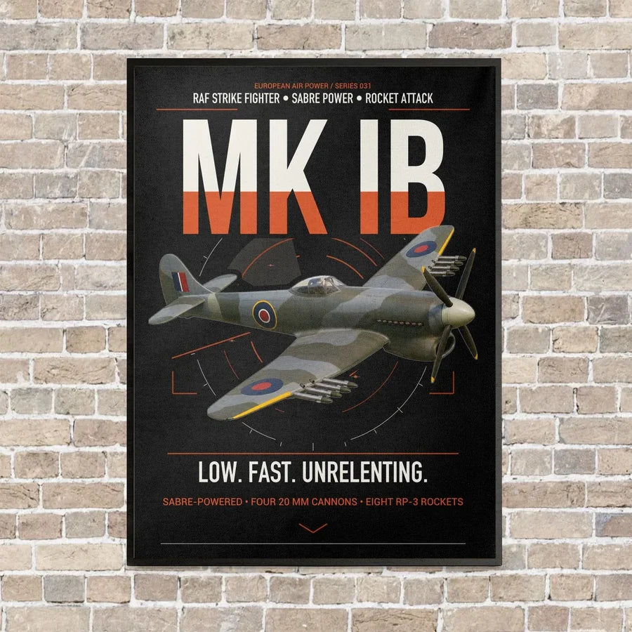 Hawker Typhoon Mk IB vertical canvas print - framed - black background