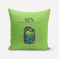 Thumbnail for Singapore Changi International Airport (SIN) design on light green pillow
