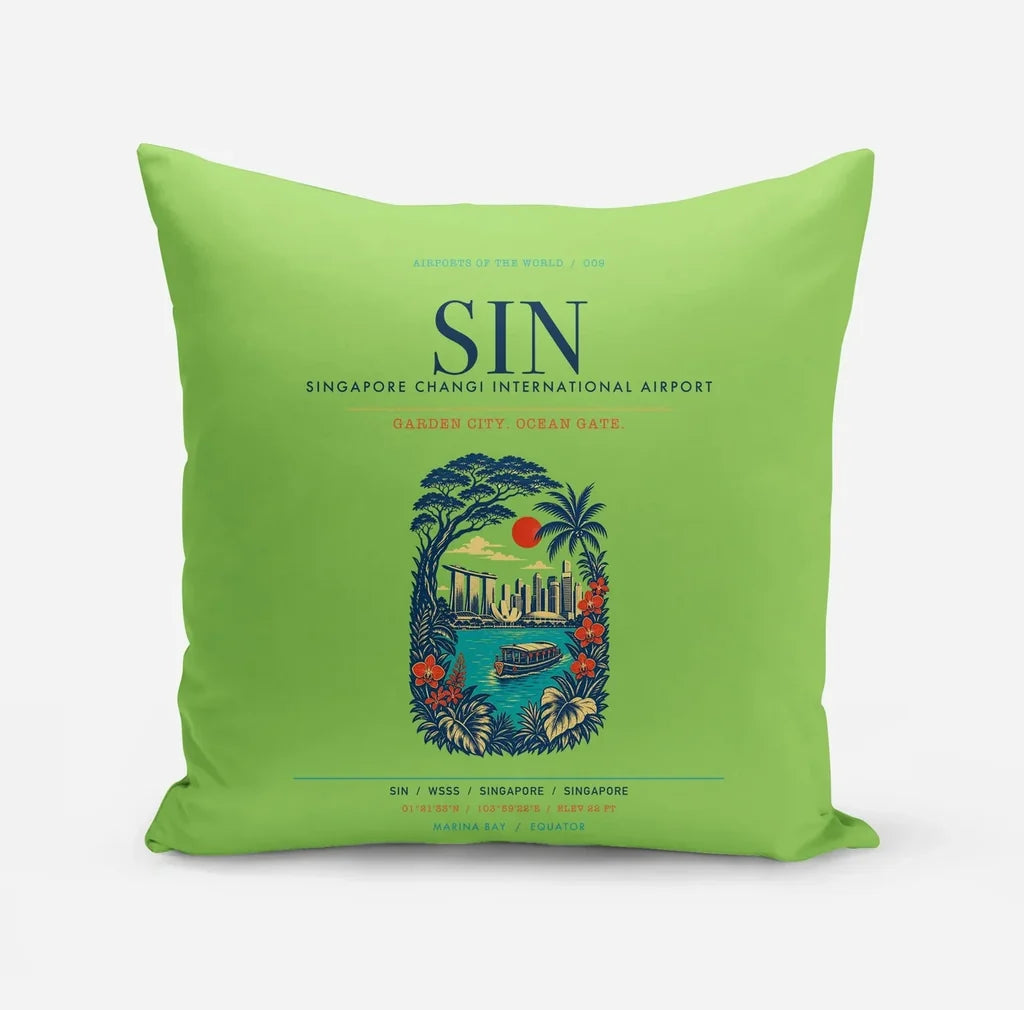 Singapore Changi International Airport (SIN) design on light green pillow