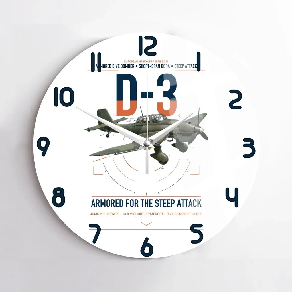 Junkers Ju 87D-3 design on white no frame wall clock