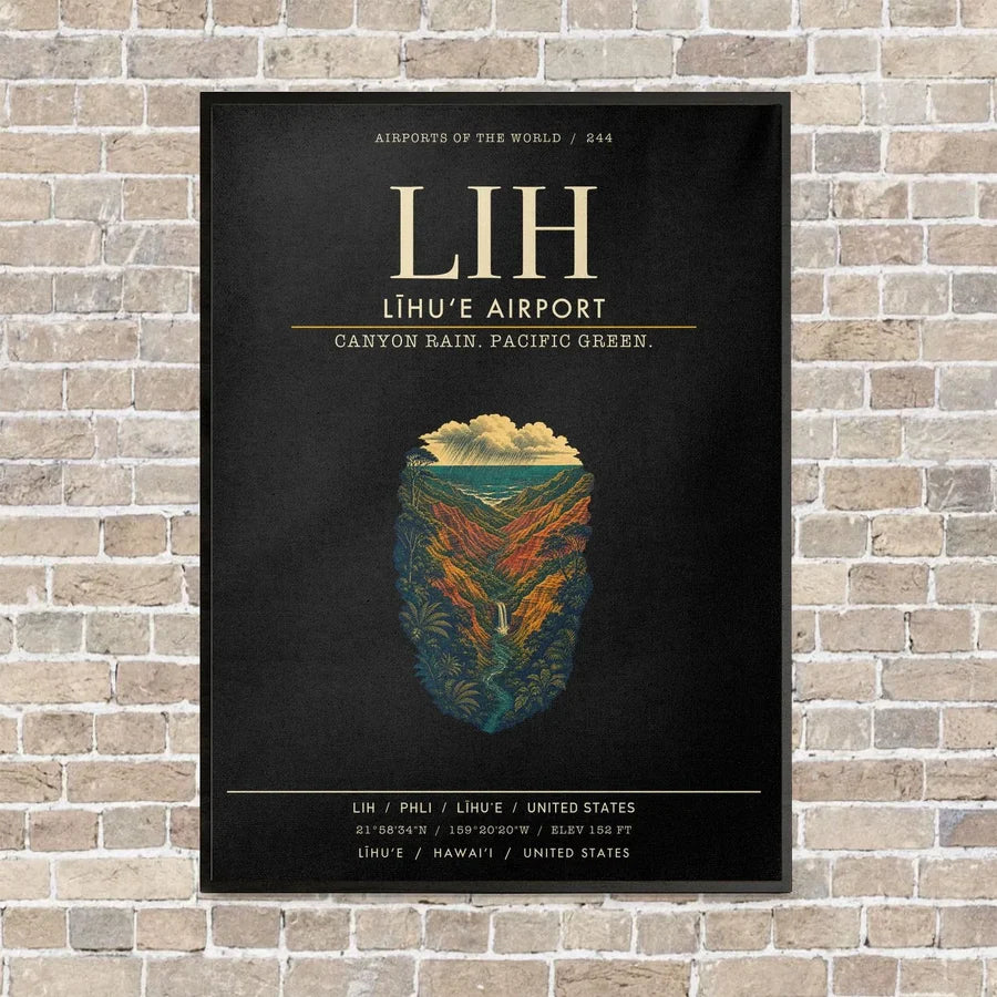 Līhuʻe Airport LIH vertical canvas print - framed - black background