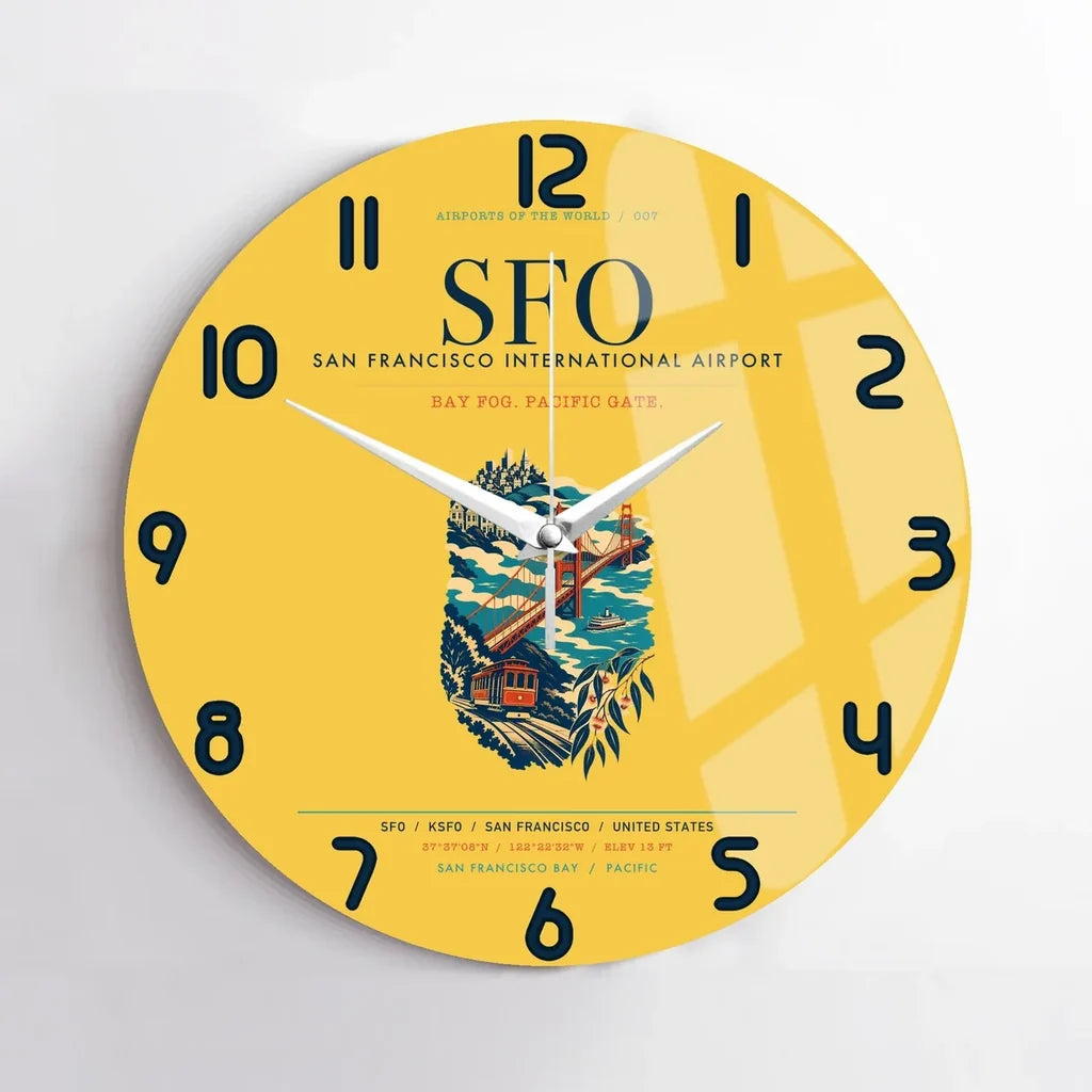 San Francisco International Airport (SFO) design on yellow no frame wall clock