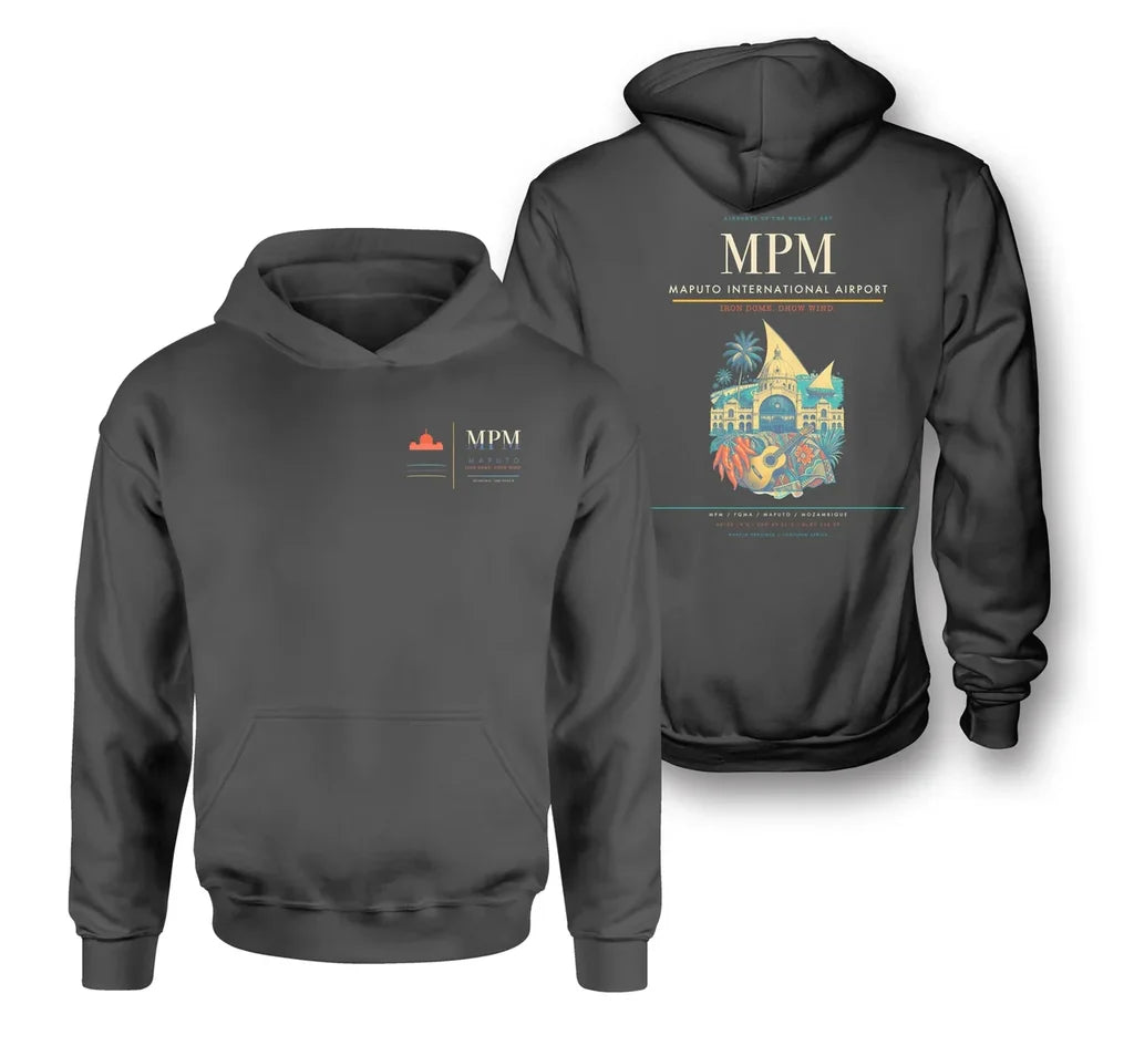 Maputo International Airport (MPM) design on dark gray double-side hoodie