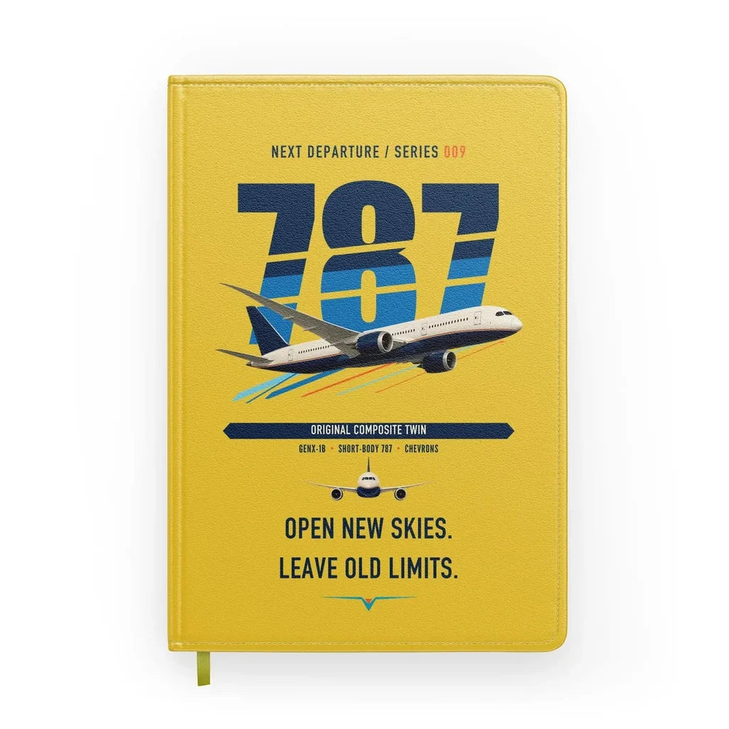 Boeing 787-8 Dreamliner design on yellow notebook