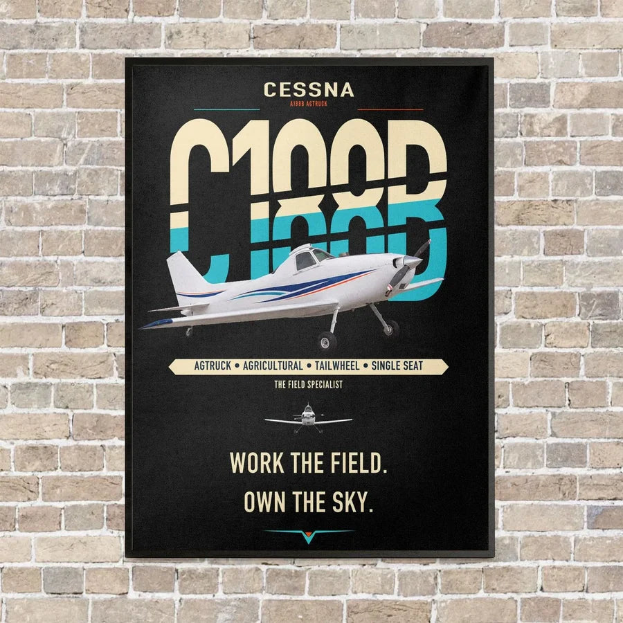 Cessna A188B AgTruck vertical canvas print - framed - black background