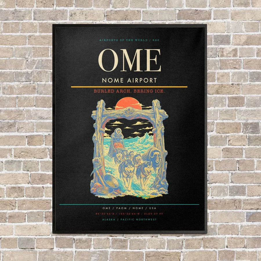 Nome Airport OME vertical canvas print - framed - black background