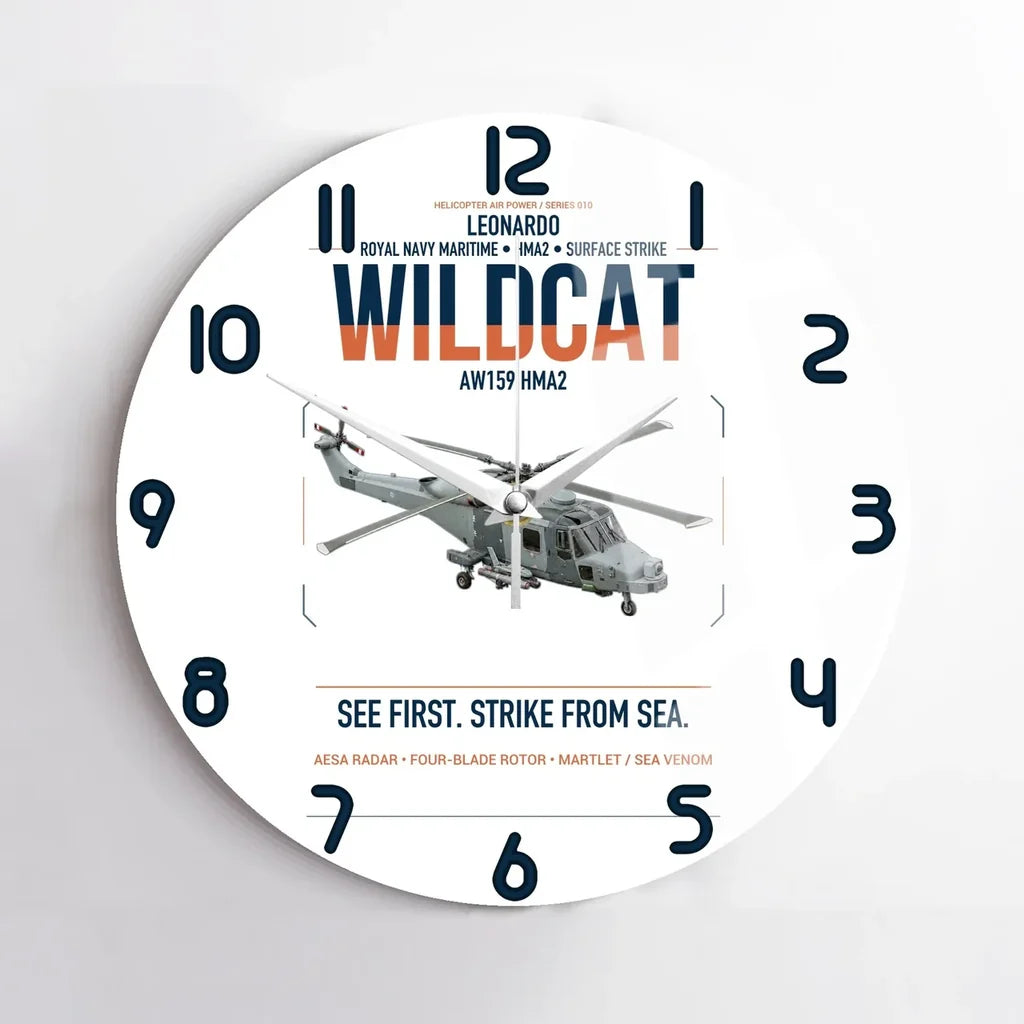 Leonardo AW159 Wildcat HMA2 design on white no frame wall clock