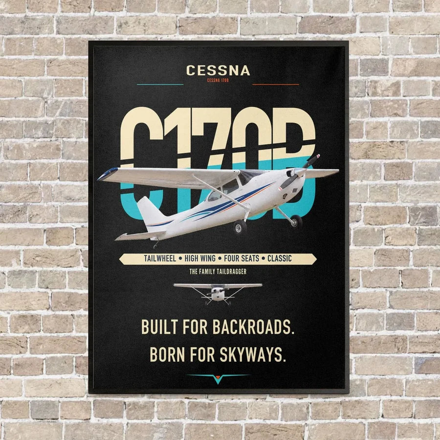 Cessna 170B vertical canvas print - framed - black background