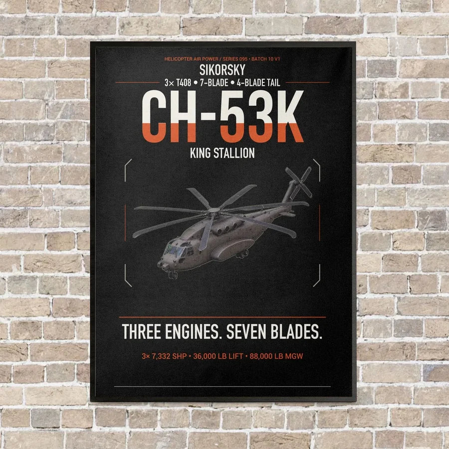 Sikorsky CH-53K King Stallion vertical canvas print - framed - black background