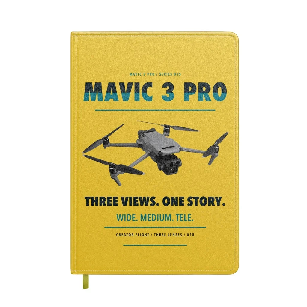 DJI Mavic 3 Pro design on yellow notebook