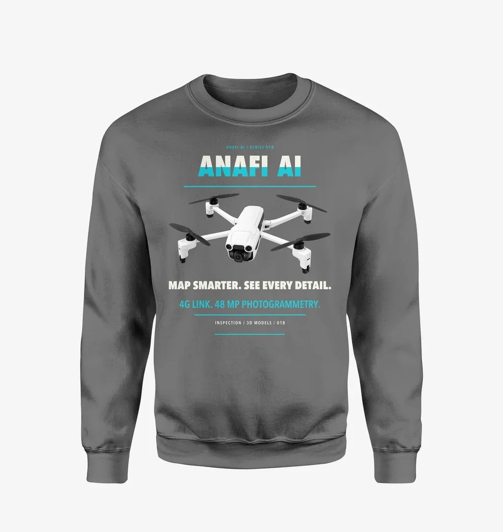 Parrot ANAFI Ai design on gray sweatshirt