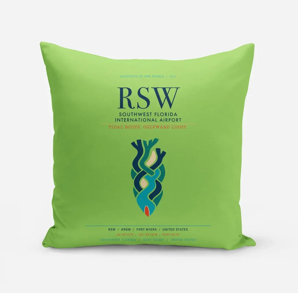 Southwest Florida International Airport (RSW) design on light green pillow