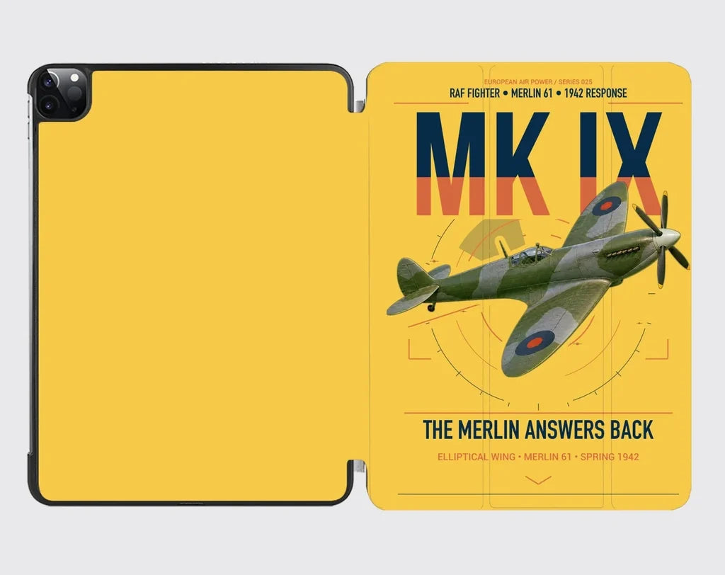 Supermarine Spitfire Mk IX design on yellow ipad tablet case