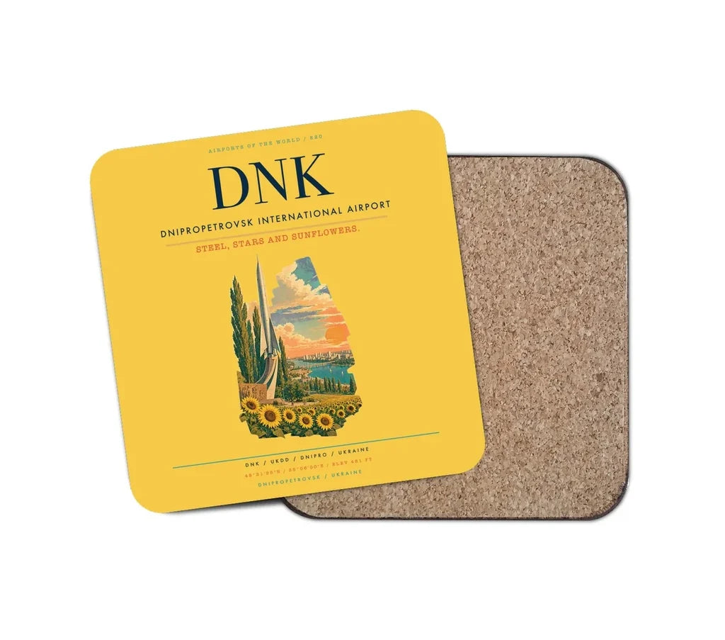 Dnipropetrovsk International Airport (DNK) design on yellow 1 piece coaster