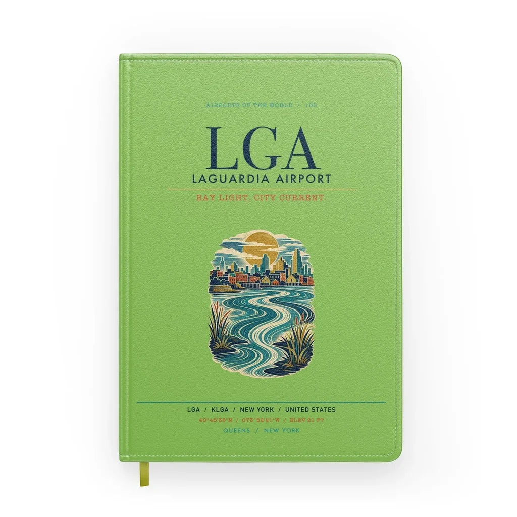 New York LaGuardia Airport (LGA) design on light green notebook