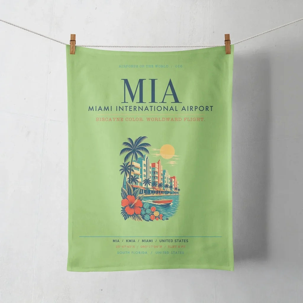Miami International Airport (MIA) design on light green towel