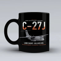 Thumbnail for C-27J Spartan design on black ceramic mug, double-side print