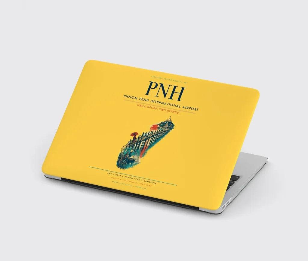 Phnom Penh International Airport (PNH) design on yellow MacBook case