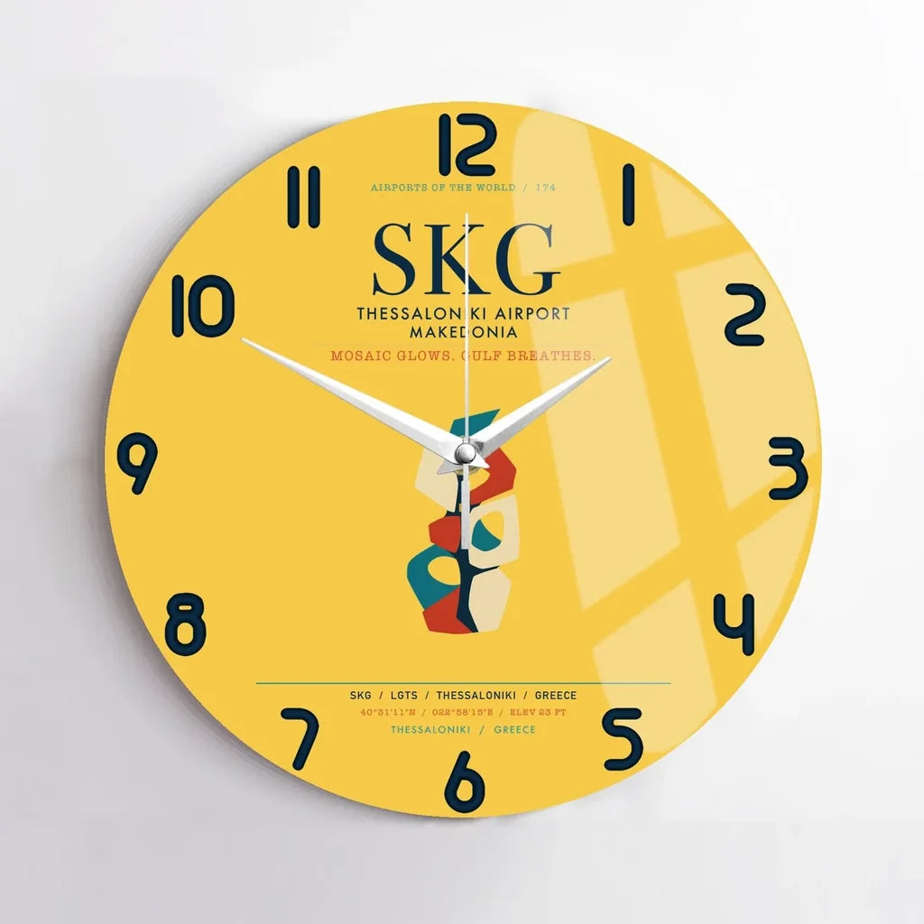 Thessaloniki Airport Makedonia (SKG) design on yellow no frame wall clock