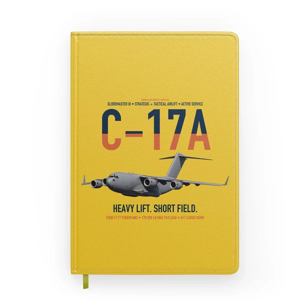 C-17A Globemaster III design on yellow notebook