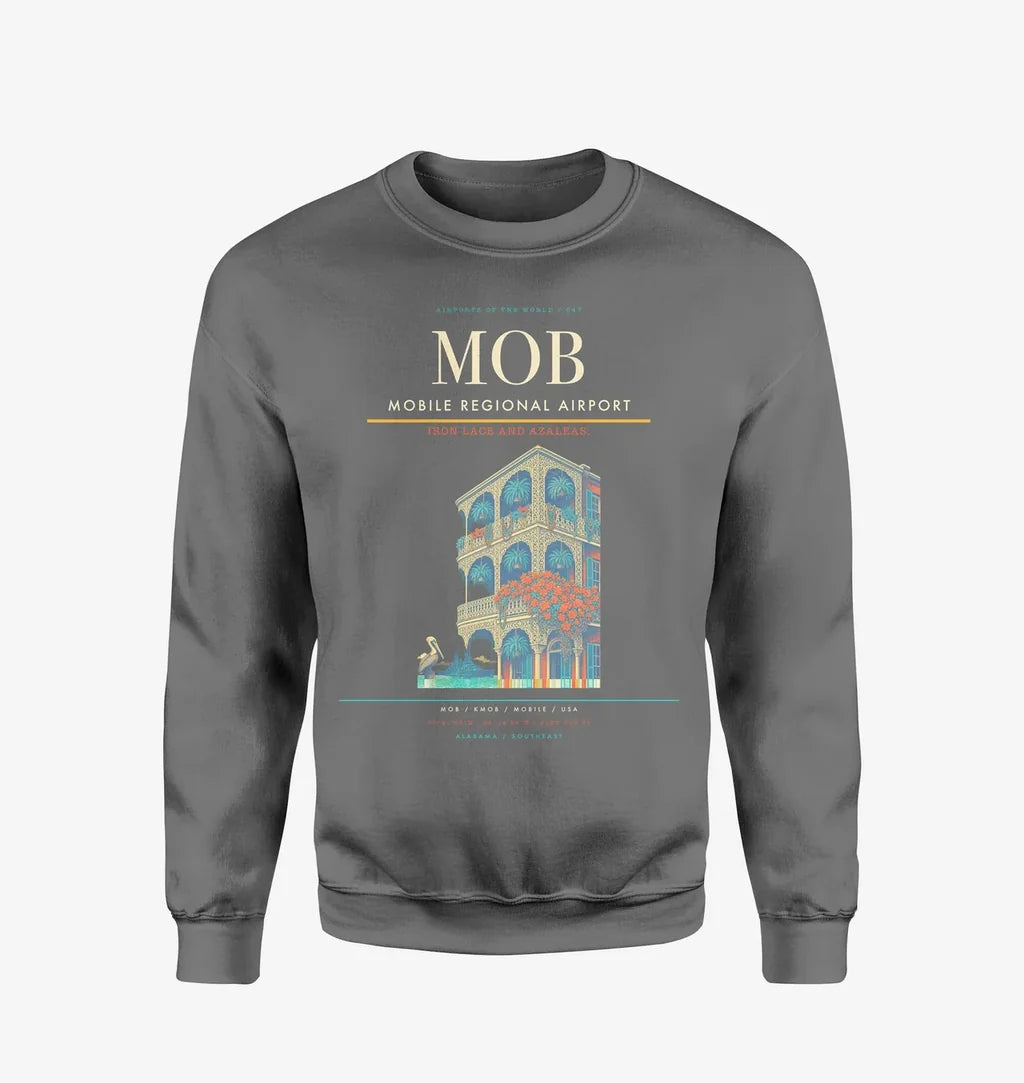 Mobile Regional Airport (MOB) design on gray sweatshirt