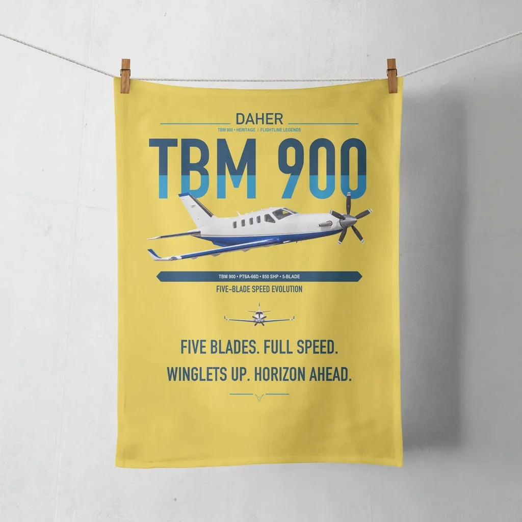 Daher TBM 900 design on yellow towel