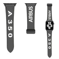 Thumbnail for Airbus A350 Flat Text leather apple watch band - grey