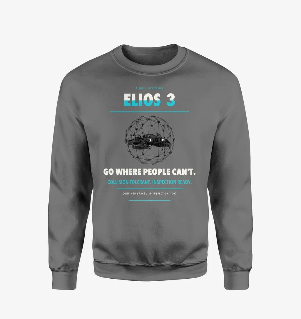 Flyability Elios 3 design on gray sweatshirt