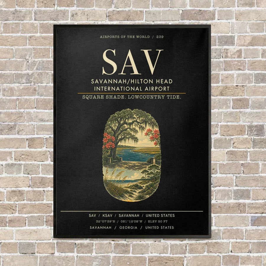 Savannah-Hilton Head International Airport SAV vertical canvas print - framed - black background