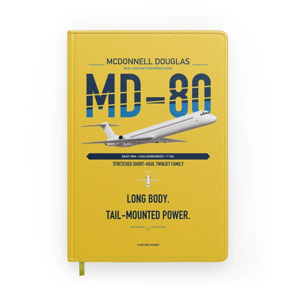 McDonnell Douglas MD-80 design on yellow notebook