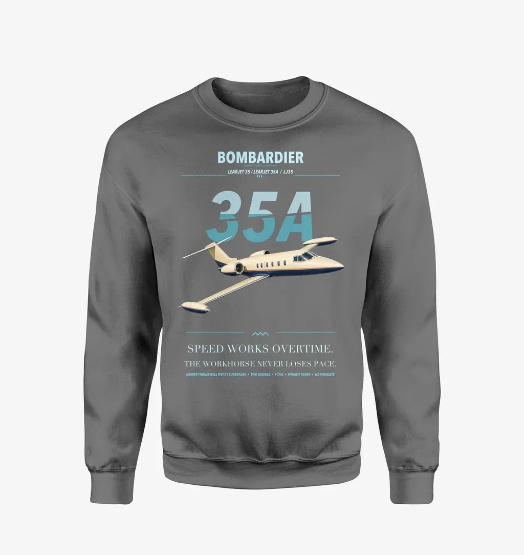 Bombardier Learjet 35A design on gray sweatshirt