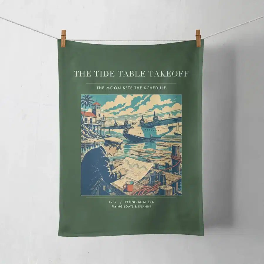 VINTAGE G4272 - The Tide Table Takeoff - Designed Towels design on darkgreen