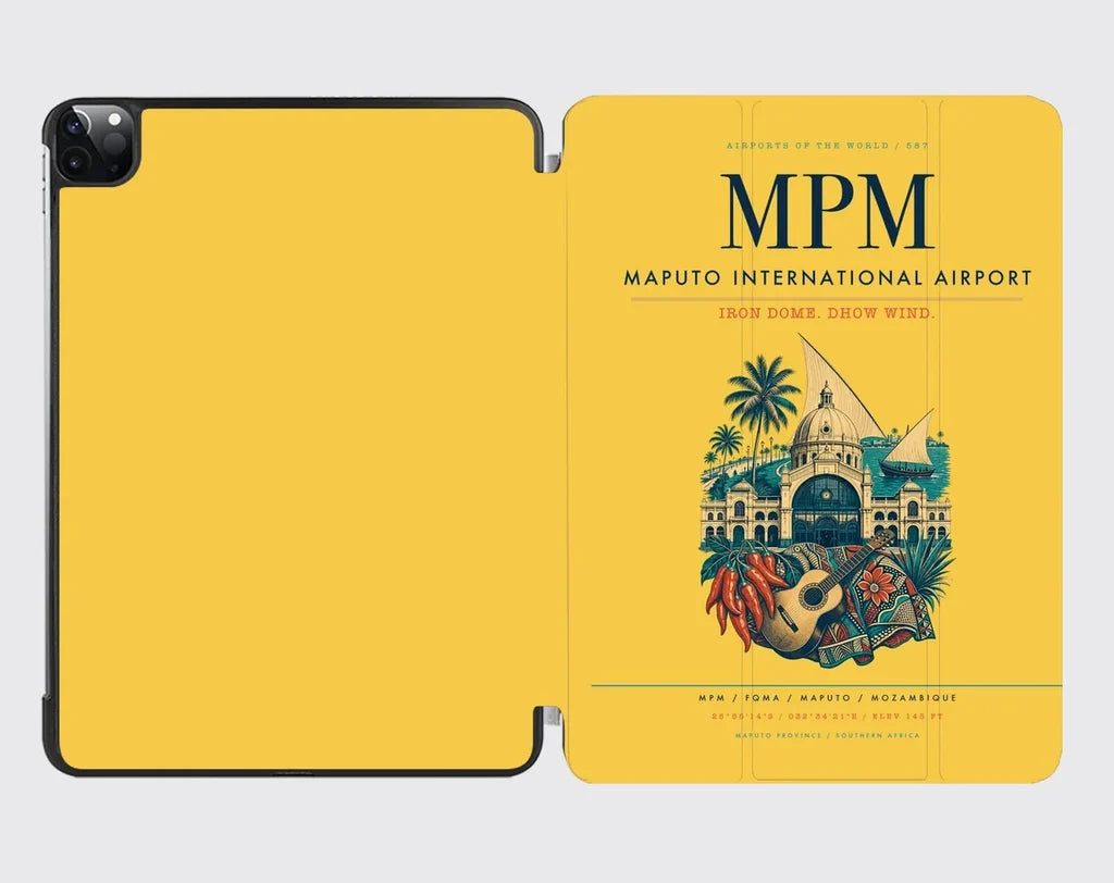 Maputo International Airport (MPM) design on yellow ipad tablet case
